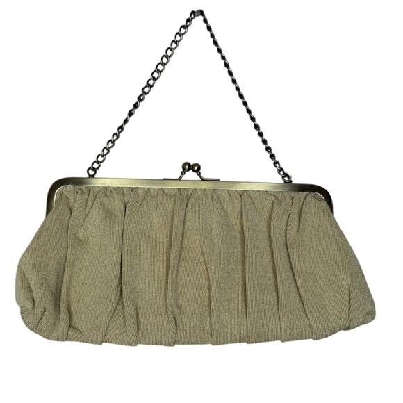 Lulu Yellow Gold Cloth Sparkle Kiss Lock Shoulder Clutch Evening Bag - Picture 1 of 3